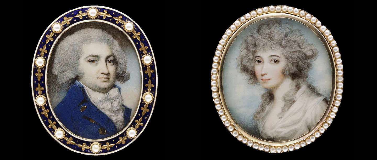 Left: Miniature of Mrs Elizabeth Farren, by Andrew Plimer, c.1795