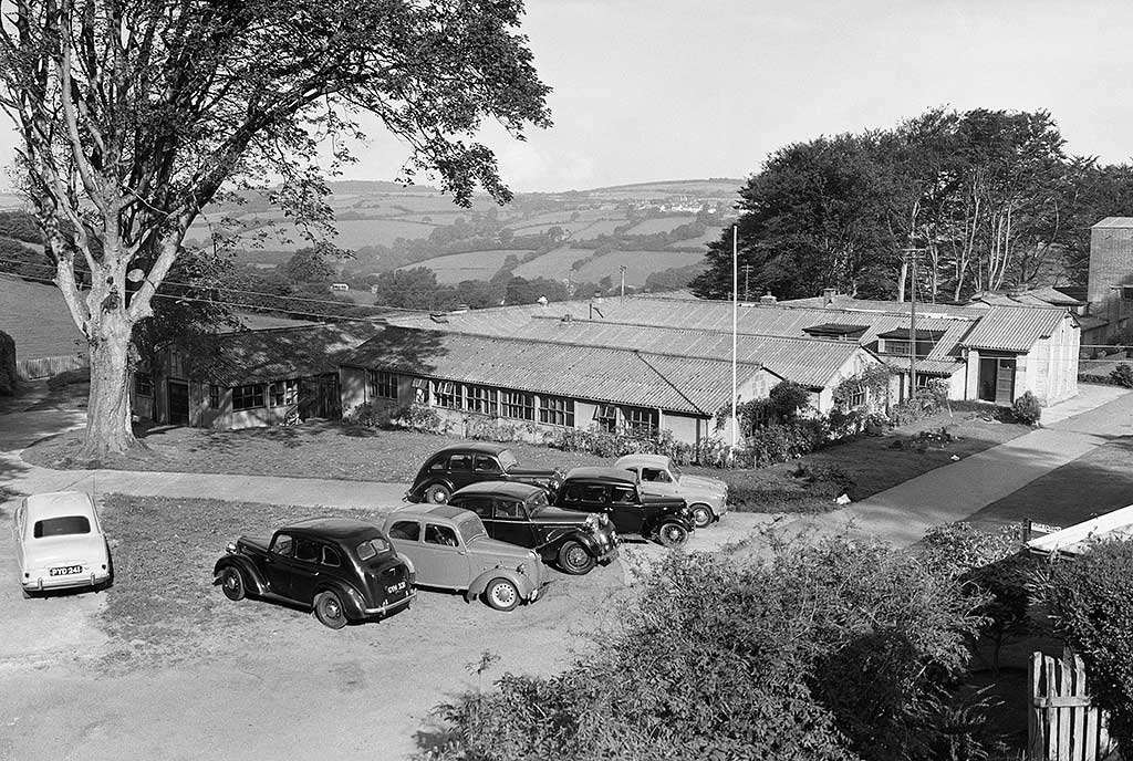 A 1954 photograph showing Castle Green filled with huts. These were built in 1944 as a military hospital, and later used by local government officials