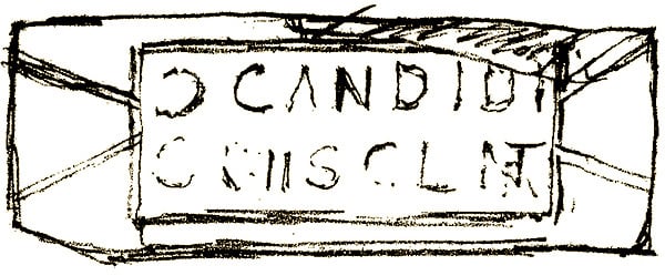 A line drawing showing a Latin inscription on a stone A line drawing showing a Latin inscription on a stone