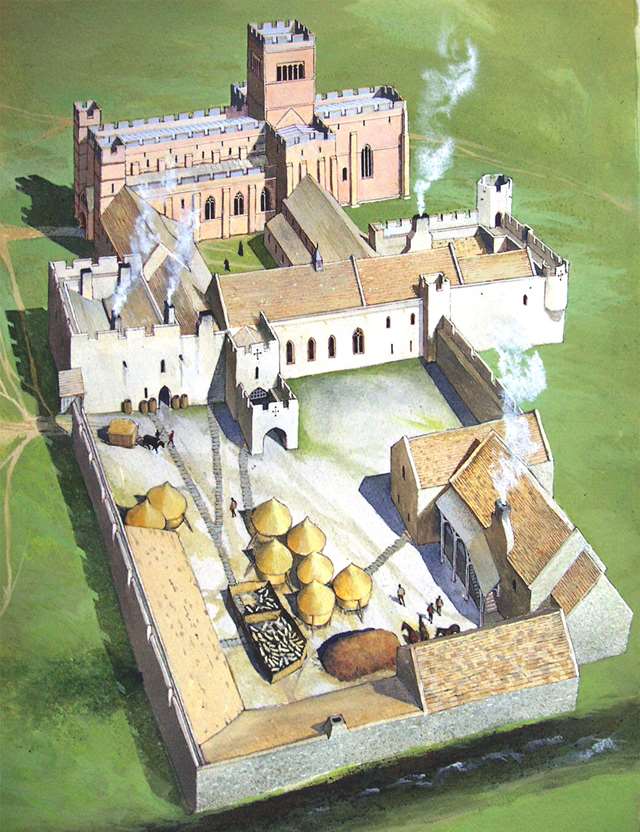 Reconstruction showing how the Lindisfarne priory buildings may have looked in about 1500 Reconstruction showing how the Lindisfarne priory buildings may have looked in about 1500
