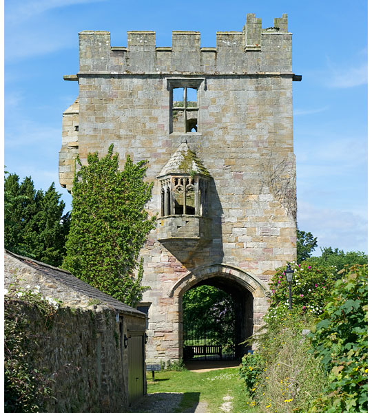 Marmion Tower, showing the striking oriel window on the first floor above the arched gateway Marmion Tower, showing the striking oriel window on the first floor above the arched gateway