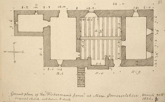 Drawn floor plan of the Fish House made in 1826