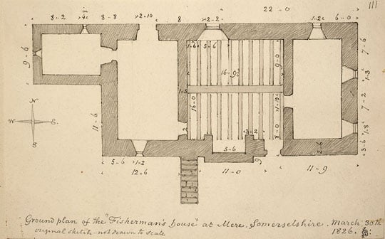 Drawn floor plan of the Fish House made in 1826 Drawn floor plan of the Fish House made in 1826