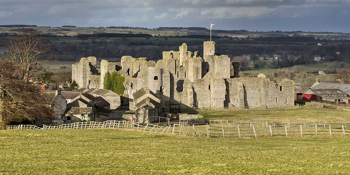 Middleham Castle seen from the fields to the south-west, where its gardens used to be in the Middle Ages