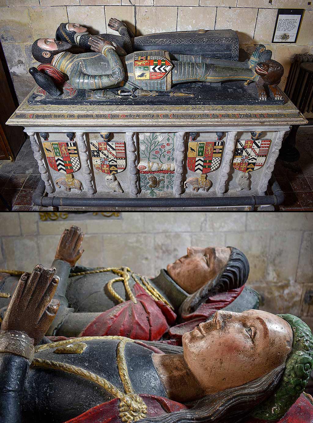 Two chest tombs of members of the Corbet family in the church of St Barthlomew, Moreteon Corbet