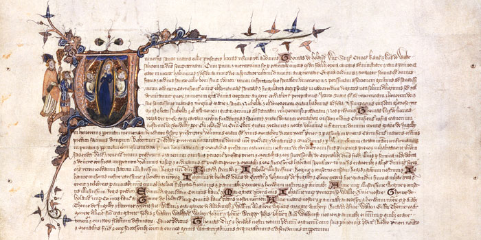 The foundation charter of Mount Grace Priory with highly decorative illuminations The foundation charter of Mount Grace Priory with highly decorative illuminations