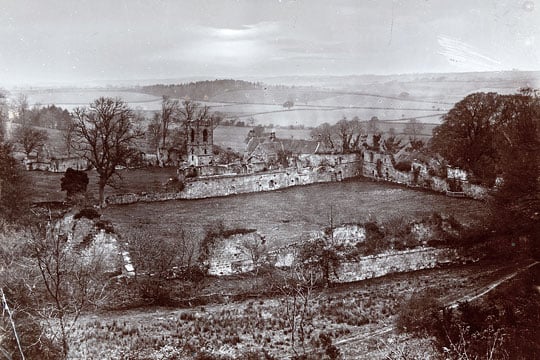 A late 19th-century photograph taken by Canon JC Atkinson showing Mount Grace Priory from the north-east, before any modern intervention