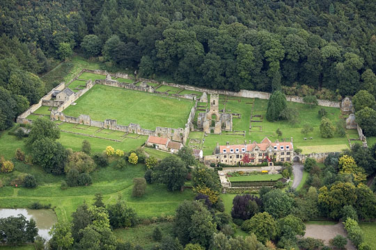 Aerial view of Mount Grace Priory, looking east