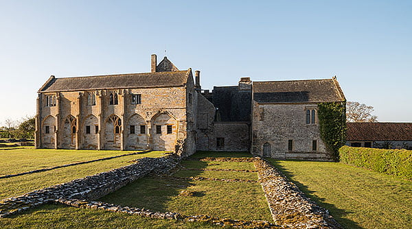 Muchelney Abbey seen from the foundations of the abbey church