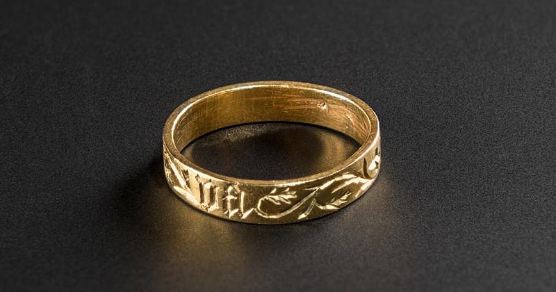A 15th-century gold ring excavated at Pevensey Castle, East Sussex
