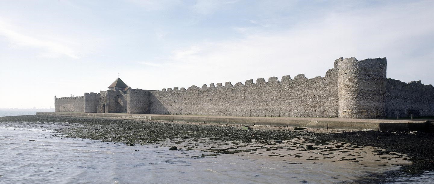 The Roman fort walls at Portchester, seen from Portsmouth harbour
