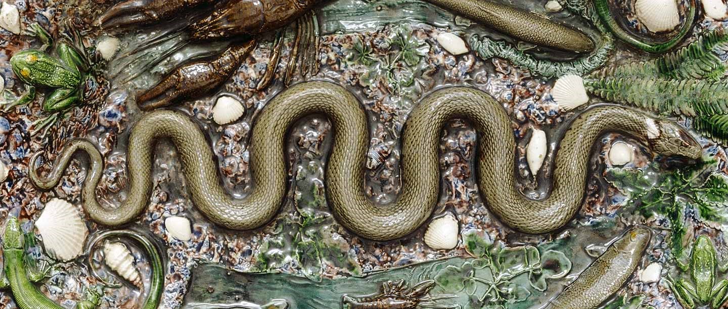 Detail from a 16th-century dish made by Bernard Palissy, a French ceramicist