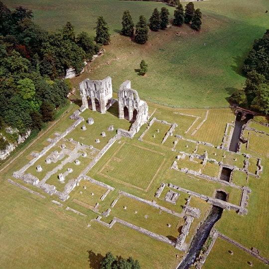 Aerial view of Roche Abbey showing the clear plan