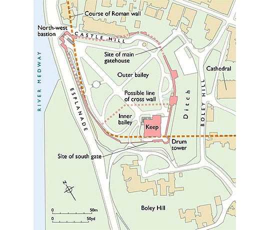 Map showing the location of Rochester Castle