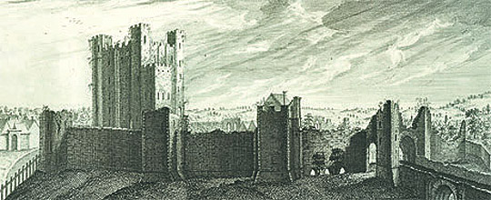Engraving of Rochester castle by Samuel and Nathaniel Buck (1735) Engraving of Rochester castle by Samuel and Nathaniel Buck (1735)