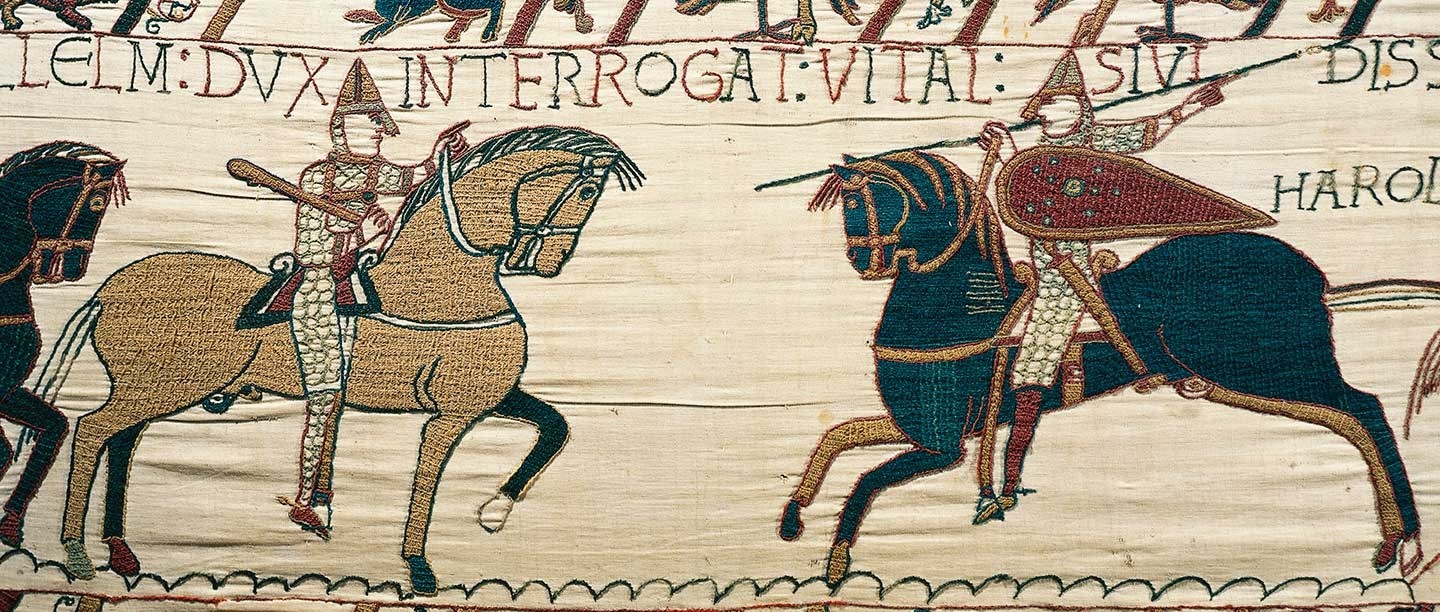 Scene from the Bayeux Tapestry showing Vital, a knight who had direct links to St Augustine’s Abbey