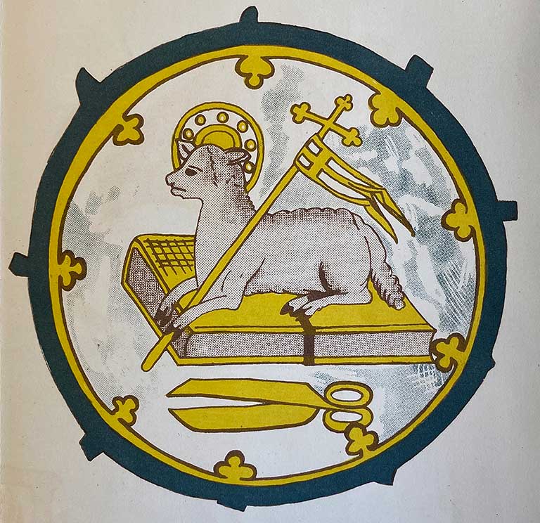 Lamb and Flag stained glass