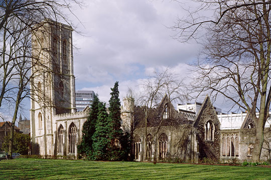 Temple Church with its amazing leaning tower angling away from the rest of the building