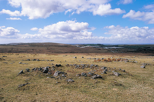 The remains of a Bronze Age settlement near Trowlesworthy tor The remains of a Bronze Age settlement near Trowlesworthy tor
