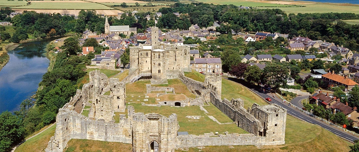 Aerial view of Warkworth Castle
