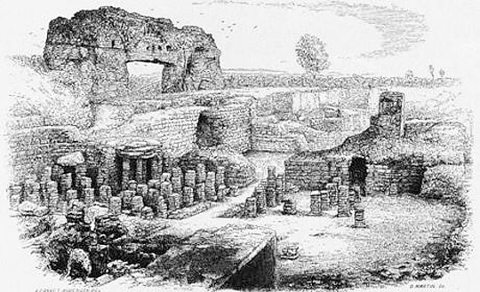 19th century engraving of the Wroxeter Roman City site 19th century engraving of the Wroxeter Roman City site