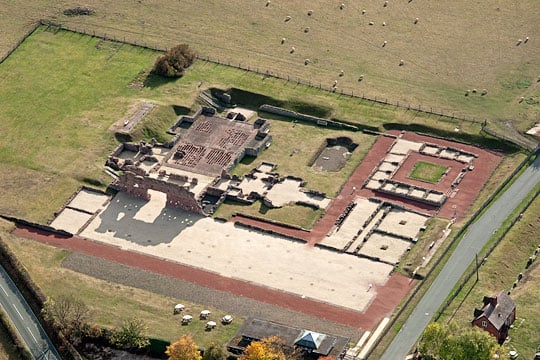 Aerial view of Wroxeter Roman City site