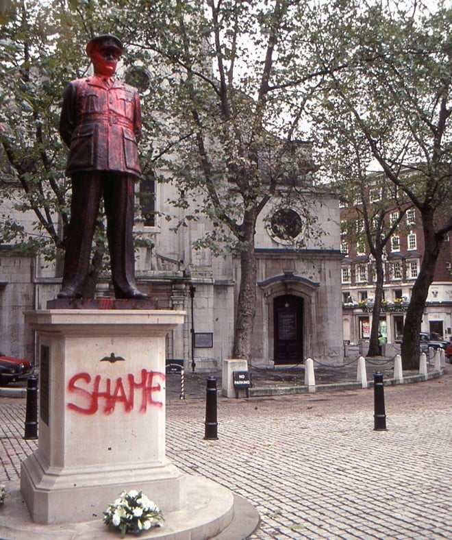 The Harris statue when it was defaced in October 1992