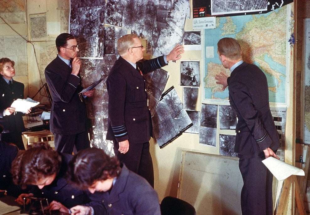 Sir Arthur Harris in the bombing interpretation room at HQ Bomber Command, High Wycombe, February 1944 