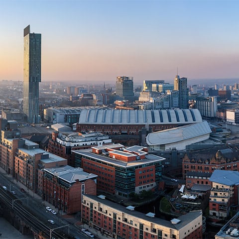 An aerial view of Manchester city centre