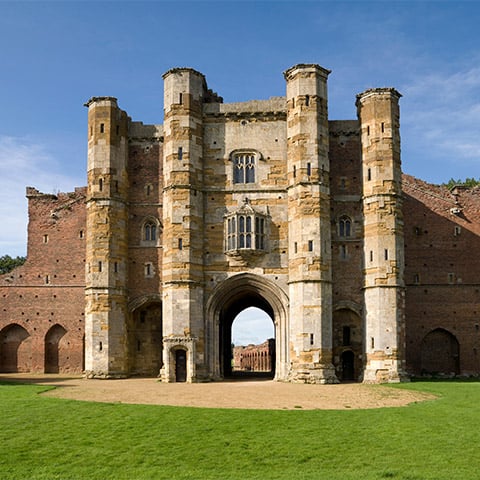 The large, multi-storey gatehouse with towers and large gateway at Thornton Abbey