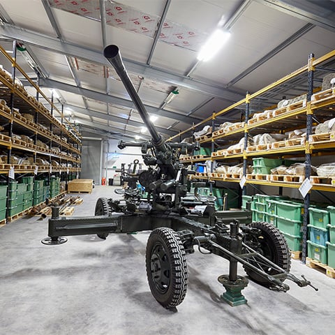 A large cannon in the Temple Cloud Archaeology Store.