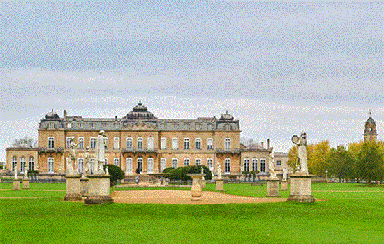 The exterior or Wrest Park from the gardens on a clear day. The exterior or Wrest Park from the gardens on a clear day.