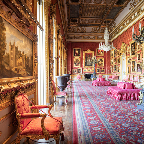 Image: view of the Waterloo gallery including paintings and lush furniture