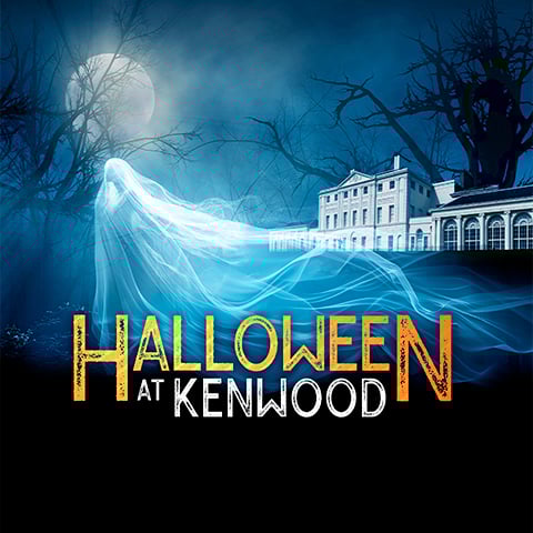 Image of Kenwood with a spectre in the foreground and the text 'Halloween at Kenwood'