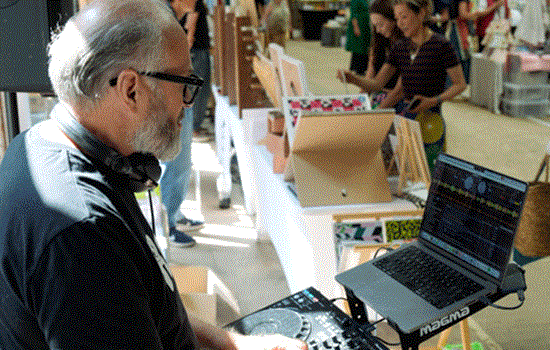 A DJ set at Shrewsbury Flaxmill Maltings within a market space. A DJ set at Shrewsbury Flaxmill Maltings within a market space.