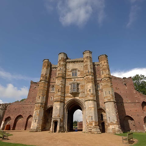 A four-storey-tall gatehouse (to Thornton Abbey) with large archway