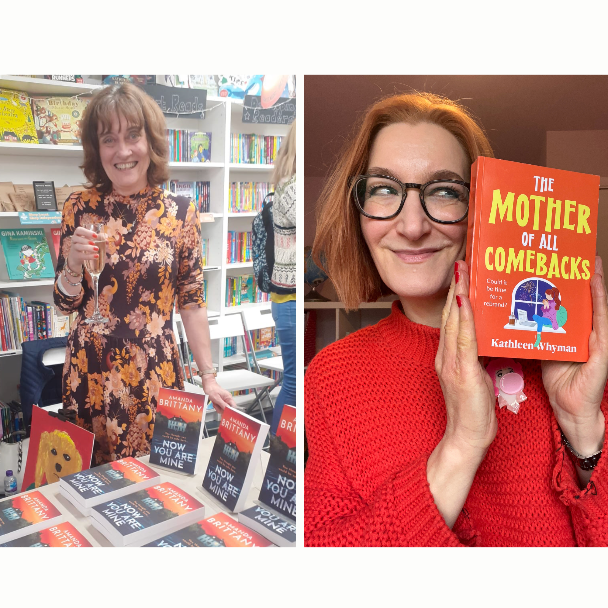 Two images side by side of authors Kathleen Whyman and Amanda Brittany, next to their books.
