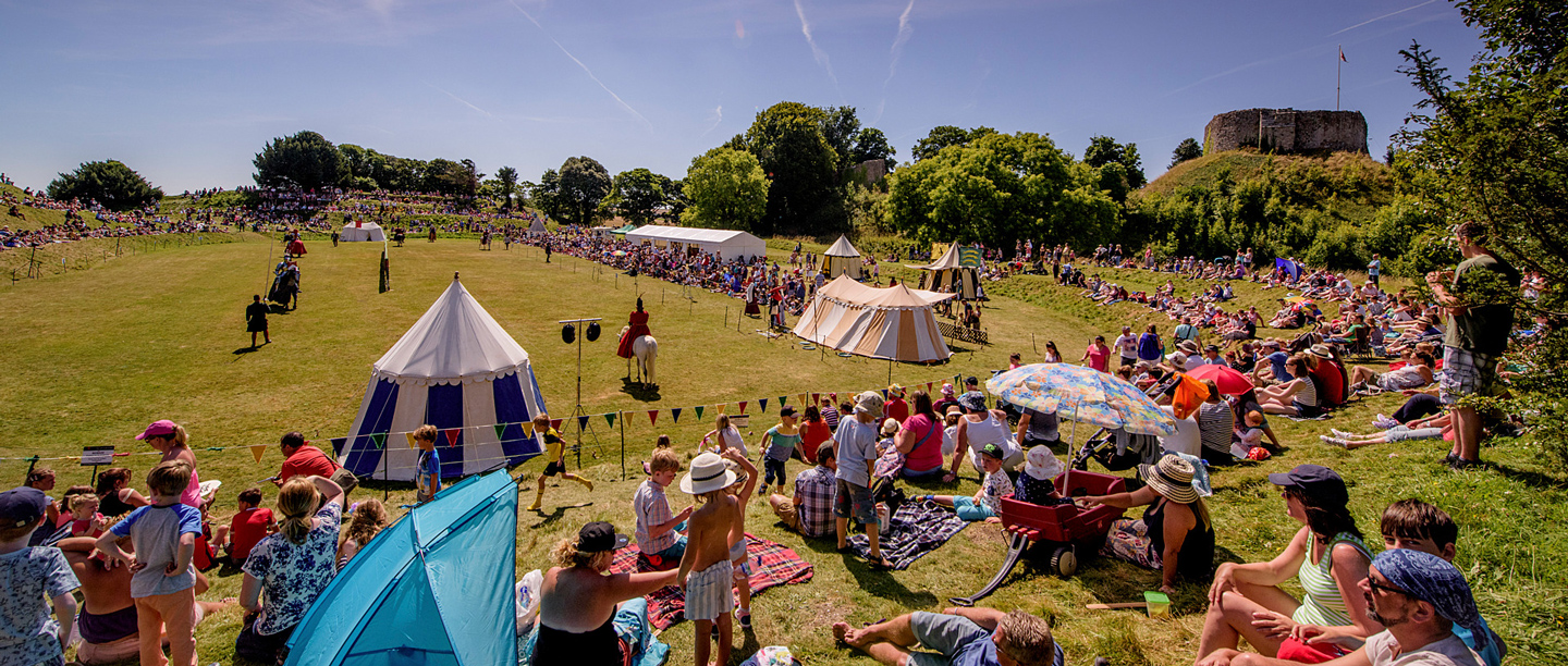 A view of a medieval Jousting re-enactment in the grounds of Carisbrooke Castle.