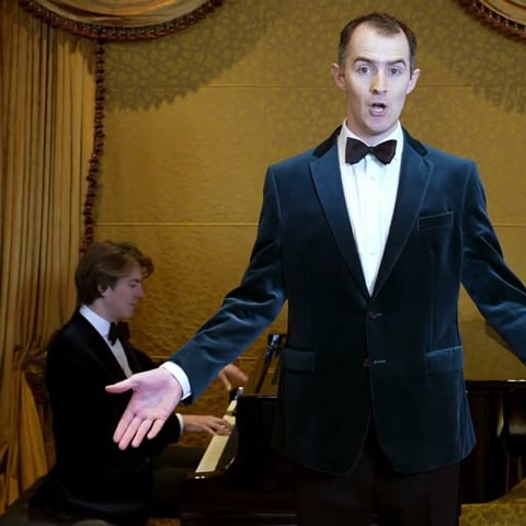 A photograph of George Roberts and Ed Picton Turbervill performing.
