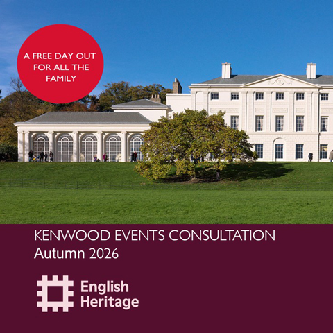 An image of Kenwood house with a purple overlay reading 'Kenwood Events Consultation Autumn 2026'