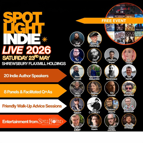 A promotional graphic on a black background, showcasing the line up of Spotlight Indie Live at Shrewsbury Flaxmill Maltings on Saturday 23 May 2026.